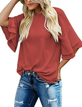 Load image into Gallery viewer, Maolijer Women's Crewneck Casual 3/4 Ruffle Sleeve Blouses Loose Tops Shirt