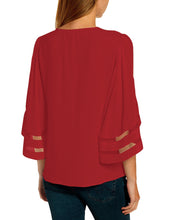 Load image into Gallery viewer, Maolijer Women's V-Neck Casual 3/4 Bell Sleeve Mesh Panel Blouses Loose Tops Shirt