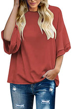 Load image into Gallery viewer, Maolijer Women's Crewneck Casual 3/4 Ruffle Sleeve Blouses Loose Tops Shirt