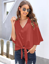 Load image into Gallery viewer, Maolijer Women's Casual Loose Shirt 3/4 Sleeve V Neck Loose Tie Front Blouses Top