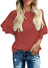 Load image into Gallery viewer, Maolijer Women's Crewneck Casual 3/4 Ruffle Sleeve Blouses Loose Tops Shirt
