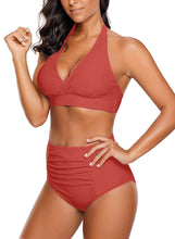 Load image into Gallery viewer, Maolijer Women's Halter Bikini Set High Waisted Side Tie Two Pieces Swimsuit