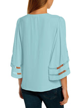 Load image into Gallery viewer, Maolijer Women's V-Neck Casual 3/4 Bell Sleeve Mesh Panel Blouses Loose Tops Shirt