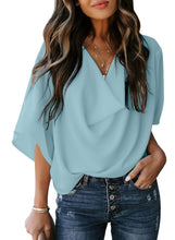 Load image into Gallery viewer, Maolijer Women's Draped Neck Blouses Dolman 3/4 Sleeve Loose Tops Shirt