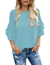 Load image into Gallery viewer, Maolijer Women's Crewneck Casual 3/4 Ruffle Sleeve Blouses Loose Tops Shirt