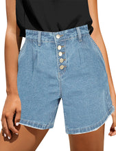 Load image into Gallery viewer, Maolijer Women's Mid Waisted Stretch Shorts Folded Hem Frayed Distressed Jean Denim Shorts