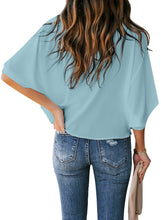 Load image into Gallery viewer, Maolijer Women's Draped Neck Blouses Dolman 3/4 Sleeve Loose Tops Shirt