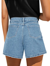 Load image into Gallery viewer, Maolijer Women's Mid Waisted Stretch Shorts Folded Hem Frayed Distressed Jean Denim Shorts