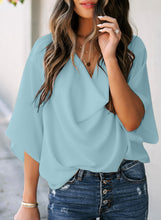Load image into Gallery viewer, Maolijer Women's Draped Neck Blouses Dolman 3/4 Sleeve Loose Tops Shirt