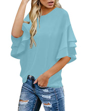 Load image into Gallery viewer, Maolijer Women's Crewneck Casual 3/4 Ruffle Sleeve Blouses Loose Tops Shirt