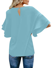 Load image into Gallery viewer, Maolijer Women's Crewneck Casual 3/4 Ruffle Sleeve Blouses Loose Tops Shirt