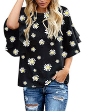 Load image into Gallery viewer, Maolijer Women's Crewneck Casual 3/4 Ruffle Sleeve Blouses Loose Tops Shirt