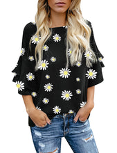 Load image into Gallery viewer, Maolijer Women's Crewneck Casual 3/4 Ruffle Sleeve Blouses Loose Tops Shirt