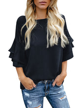 Load image into Gallery viewer, Maolijer Women's Crewneck Casual 3/4 Ruffle Sleeve Blouses Loose Tops Shirt