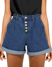Load image into Gallery viewer, Maolijer Women's Mid Waisted Stretch Shorts Folded Hem Frayed Distressed Jean Denim Shorts