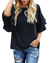 Load image into Gallery viewer, Maolijer Women's Crewneck Casual 3/4 Ruffle Sleeve Blouses Loose Tops Shirt