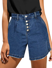 Load image into Gallery viewer, Maolijer Women's Mid Waisted Stretch Shorts Folded Hem Frayed Distressed Jean Denim Shorts