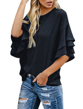 Load image into Gallery viewer, Maolijer Women's Crewneck Casual 3/4 Ruffle Sleeve Blouses Loose Tops Shirt