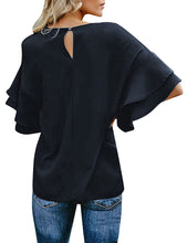 Load image into Gallery viewer, Maolijer Women's Crewneck Casual 3/4 Ruffle Sleeve Blouses Loose Tops Shirt