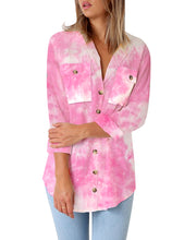 Load image into Gallery viewer, Maolijer Women's Casual V Neck Button Down Blouse Roll-up Sleeve Loose Shirt Tunic Tops with Pockets