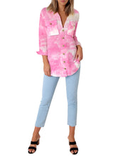 Load image into Gallery viewer, Maolijer Women's Casual V Neck Button Down Blouse Roll-up Sleeve Loose Shirt Tunic Tops with Pockets