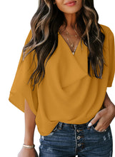 Load image into Gallery viewer, Maolijer Women's Draped Neck Blouses Dolman 3/4 Sleeve Loose Tops Shirt