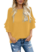 Load image into Gallery viewer, Maolijer Women's Crewneck Casual 3/4 Ruffle Sleeve Blouses Loose Tops Shirt