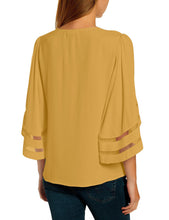 Load image into Gallery viewer, Maolijer Women's V-Neck Casual 3/4 Bell Sleeve Mesh Panel Blouses Loose Tops Shirt