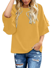 Load image into Gallery viewer, Maolijer Women's Crewneck Casual 3/4 Ruffle Sleeve Blouses Loose Tops Shirt