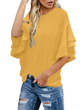 Load image into Gallery viewer, Maolijer Women's Crewneck Casual 3/4 Ruffle Sleeve Blouses Loose Tops Shirt