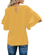 Load image into Gallery viewer, Maolijer Women's Crewneck Casual 3/4 Ruffle Sleeve Blouses Loose Tops Shirt