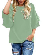 Load image into Gallery viewer, Maolijer Women's Crewneck Casual 3/4 Ruffle Sleeve Blouses Loose Tops Shirt