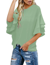 Load image into Gallery viewer, Maolijer Women's Crewneck Casual 3/4 Ruffle Sleeve Blouses Loose Tops Shirt
