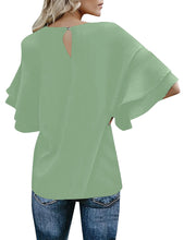 Load image into Gallery viewer, Maolijer Women's Crewneck Casual 3/4 Ruffle Sleeve Blouses Loose Tops Shirt