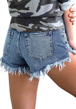 Load image into Gallery viewer, Maolijer Women's Mid Waisted Stretch Shorts Folded Hem Frayed Distressed Jean Denim Shorts