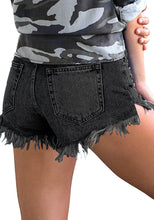 Load image into Gallery viewer, Maolijer Women's Mid Waisted Stretch Shorts Folded Hem Frayed Distressed Jean Denim Shorts