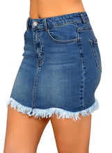 Load image into Gallery viewer, Maolijer Women's Casual Mid Waisted Frayed Hem Denim Jeans Stretch Short Skirts