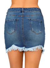 Load image into Gallery viewer, Maolijer Women's Casual Mid Waisted Frayed Hem Denim Jeans Stretch Short Skirts