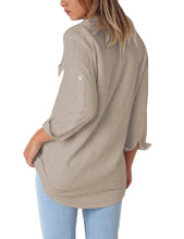 Load image into Gallery viewer, Maolijer Women's Casual V Neck Button Down Blouse Roll-up Sleeve Loose Shirt Tunic Tops with Pockets