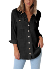 Load image into Gallery viewer, Maolijer Women's Casual V Neck Button Down Blouse Roll-up Sleeve Loose Shirt Tunic Tops with Pockets