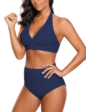 Load image into Gallery viewer, Maolijer Women's Halter Bikini Set High Waisted Side Tie Two Pieces Swimsuit