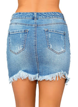 Load image into Gallery viewer, Maolijer Women's Casual Mid Waisted Frayed Hem Denim Jeans Stretch Short Skirts