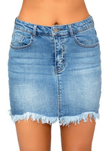 Load image into Gallery viewer, Maolijer Women's Casual Mid Waisted Frayed Hem Denim Jeans Stretch Short Skirts