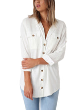 Load image into Gallery viewer, Maolijer Women's Casual V Neck Button Down Blouse Roll-up Sleeve Loose Shirt Tunic Tops with Pockets