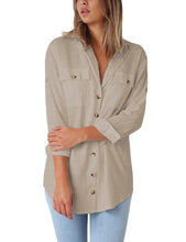 Load image into Gallery viewer, Maolijer Women's Casual V Neck Button Down Blouse Roll-up Sleeve Loose Shirt Tunic Tops with Pockets
