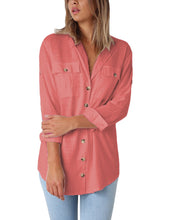 Load image into Gallery viewer, Maolijer Women's Casual V Neck Button Down Blouse Roll-up Sleeve Loose Shirt Tunic Tops with Pockets
