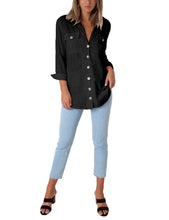 Load image into Gallery viewer, Maolijer Women's Casual V Neck Button Down Blouse Roll-up Sleeve Loose Shirt Tunic Tops with Pockets
