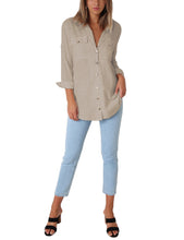 Load image into Gallery viewer, Maolijer Women's Casual V Neck Button Down Blouse Roll-up Sleeve Loose Shirt Tunic Tops with Pockets