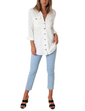 Load image into Gallery viewer, Maolijer Women's Casual V Neck Button Down Blouse Roll-up Sleeve Loose Shirt Tunic Tops with Pockets