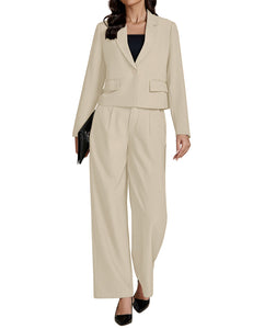 Maolijer Women's Two Pieces Suit Set Long Sleeve Cropped Blazer with Wide Leg Pants
